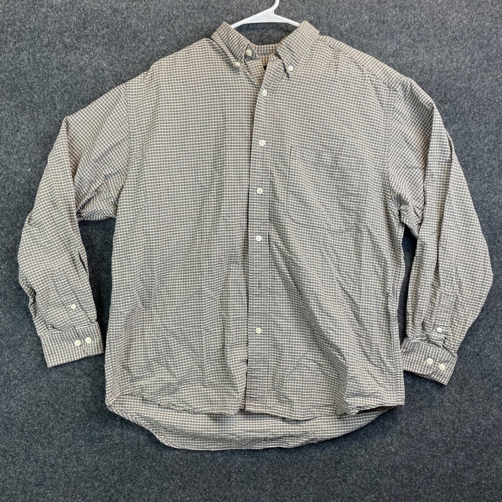 Eddie Bauer Micro Check Button Down Shirt Men's Medium Grey White Long Sleeve